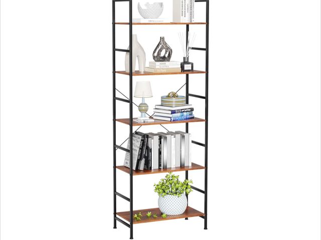 Lot 96-181413 - NEWBULIG Bookshelf, Bookcase with 5 Tiers, Metal Frame Bookcase, Tall Bookcase Storage Organizer, Mo...