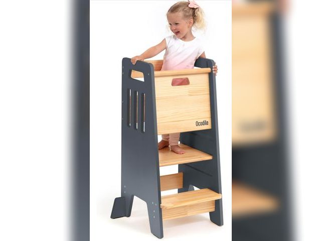 Lot 96-164458 - Toddler Tower with a Sliding Door and 3 Adjustable Heights - Complete Toddler Kitchen Stool Helper w...