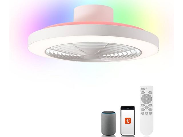 Lot 96-170289 - Orison Smart Bladeless Low Profile Ceiling Fan with LED-RGB Ambient Lighting Compatible with Alexa/G...