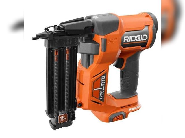 Lot 96-179419 - RIDGID 18V Brushless Cordless 18-Gauge 2-1/8 in. Brad Nailer (Tool Only) with CLEAN DRIVE Technology...