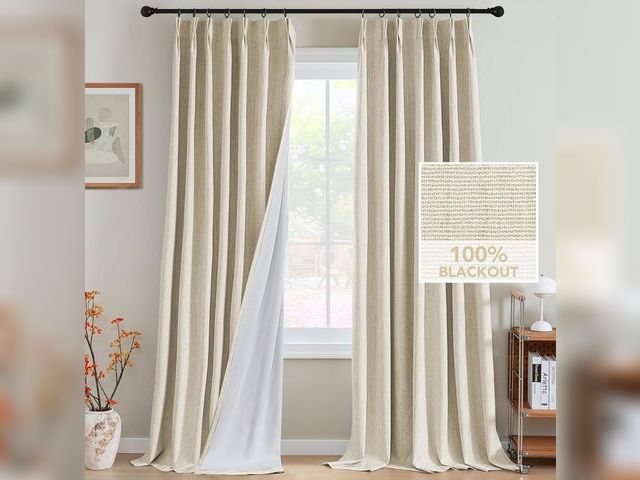 Lot 96-170291 - H.VERSAILTEX Pinch Pleated Full Blackout Curtains Linen Blended Chenille Blackout Curtains 84 inch 2...