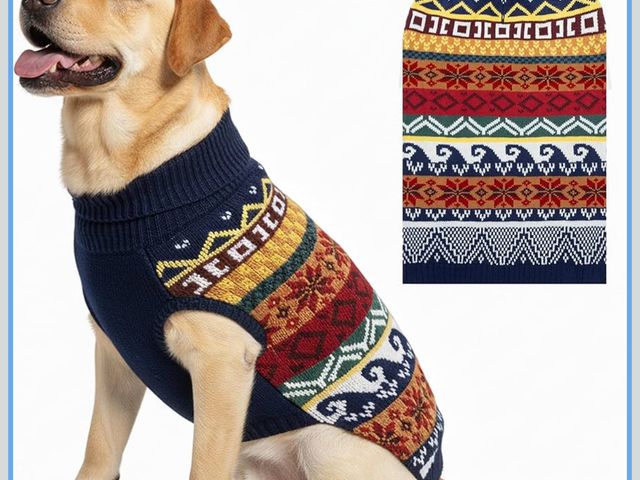 Lot 96-191759 - ALUZAEMO Dog Christmas Sweater, Winter Warm Fleece Holiday Pet Clothes Cute Snowflake Turtleneck Dog...