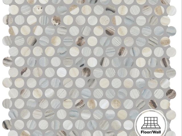 Lot 96-232365 - 4 Cases of Daltile Lamora Marble Coastal Blue 11 in. x 13 in. Glazed Ceramic Penny Round Mosaic Tile...