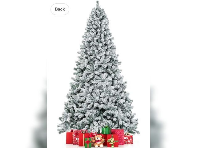 Lot 96-192575 - COSTWAY 9 FT Snow Flocked Christmas Tree, Artificial Holiday Hinged Pine Tree with 1498 Branch Tips,...