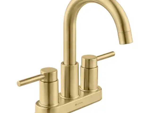 Lot 96-211410 - Glacier Bay
Dorind 4 in. Centerset 2-Handle High-Arc Bathroom Faucet in Brushed Gold
Open box 
Appea...