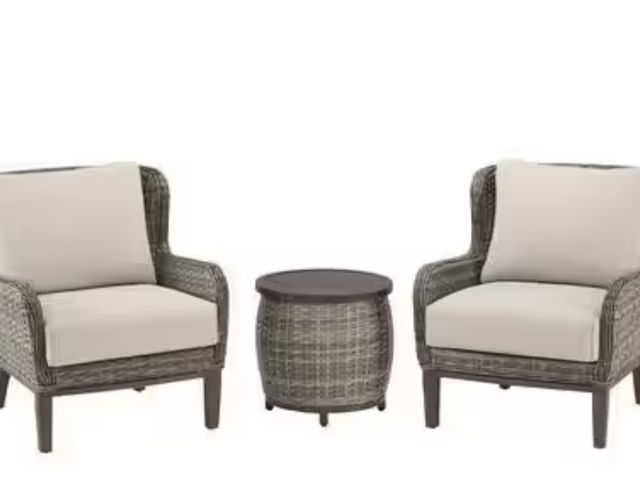 Lot 96-214162 - Hampton Bay
Cooper Lake 3-Piece Wicker Patio Conversation Set with CushionGuard Putty Cushions
Unuse...