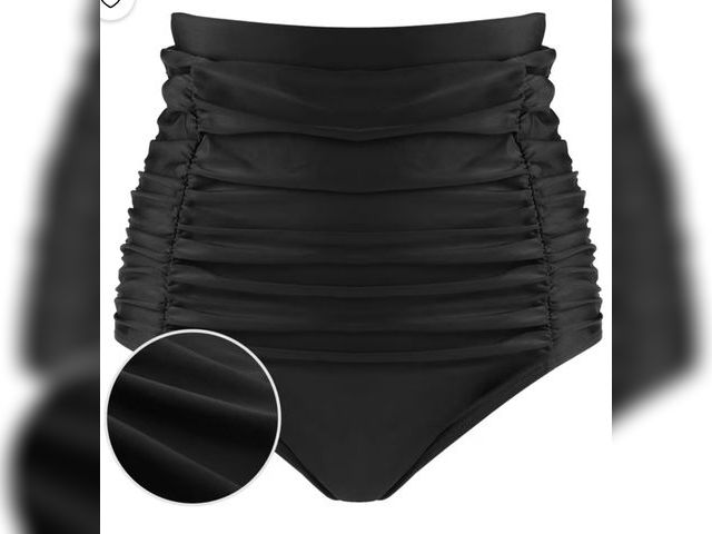 Lot 96-232642 - RELLECIGA Women's Black High Waisted Bikini Bottom Ruched Swimsuit Bottom Size: Small New