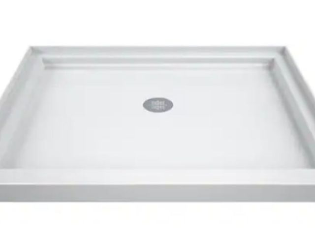 Lot 96-227166 - DreamLine SlimLine 42 in. L x 42 in. W Single Threshold Alcove Shower Pan Base in White with Center ...