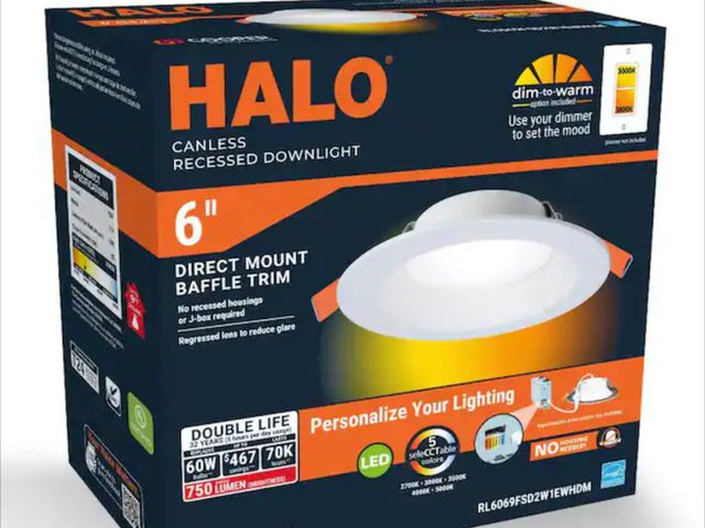 Lot 96-212020 - HALO RL 6 in. Selectable CCT Direct Mount Canless Recessed LED Downlight, 600-Lumens with D2W Option...