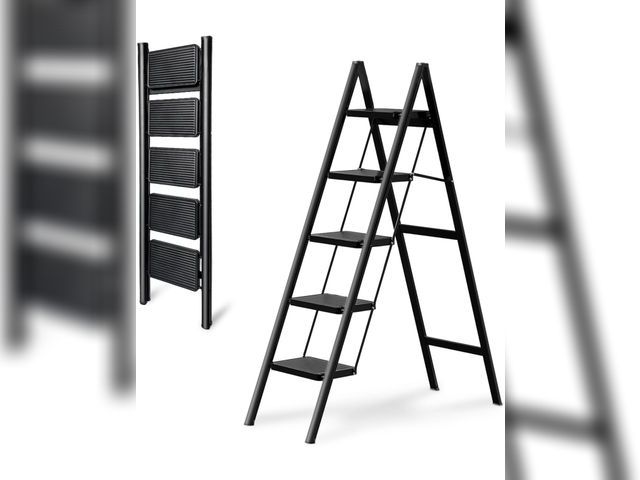 Lot 96-176230 - Step Ladder 5 Step Folding, OOSOFITT 330 Lbs Load Heavy Duty Step Ladders for Home/Indoor, Tall Kitc...