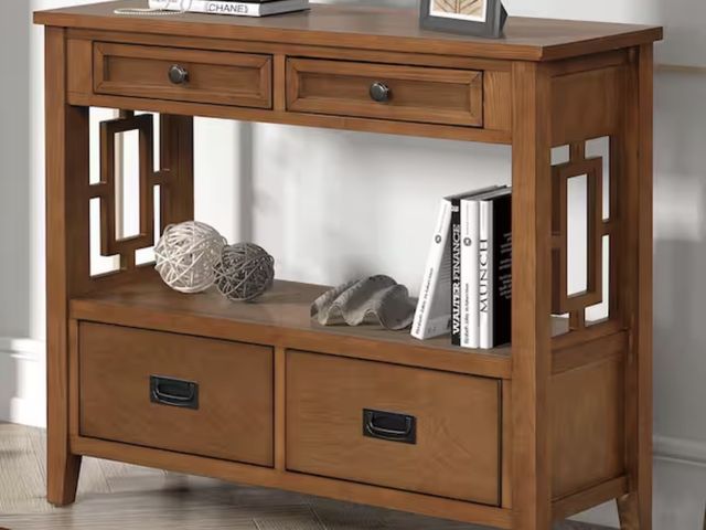 Lot 96-211097 - Noble House Inigo Farmhouse 36 in. Brown Rectangle Wood Console Table with 4 Drawers and Storage She...