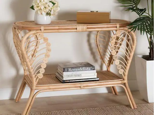 Lot 96-198353 - Bastet 39.4 in. Natural Rattan Rectangle Wicker Console Table
New 
No box 
Minor splintering near bo...