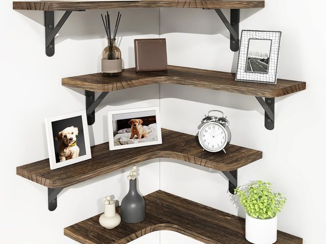 Lot 96-177684 - TOMNK Corner Floating Shelves, Wall Mounted Corner Shelf for Bathroom, Kitchen, Bedroom, Home Decor,...