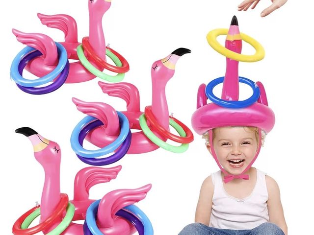 Lot 96-192790 - Camlinbo 15 Pcs Inflatable Flamingo Pool Toys Ring Toss Pool Game, Flamingos Luau Party Decor Hawaii...