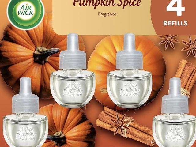 Lot 96-233257 - Air Wick Plug-In Scented Oil Refills, 4 Count, Pumpkin Spice, Air Freshener, Essential Oils, Eco Fri...