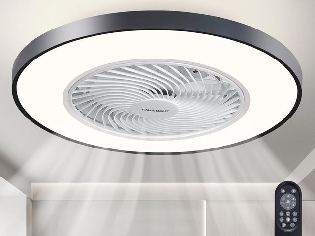 Lot 96-177781 - 19.69" Flush Mount Ceiling Fan with Light and Remote, Bladeless Enclosed LED Ceiling Fans with Light...