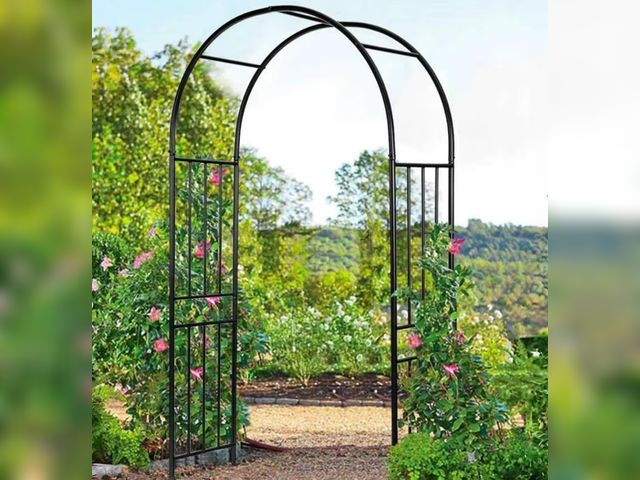 Lot 96-227559 - Moccha Garden Arch Arbor Trellis, 7.2Ft Outdoor Steel Arbor with Stakes, Metal Archway for Climbing ...