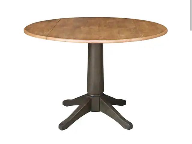 Lot 96-226126 - International Concepts 42 in. x 29.5 in. H Round Solid Hickory/Washed Coal Wood Top Dual Drop Leaf P...