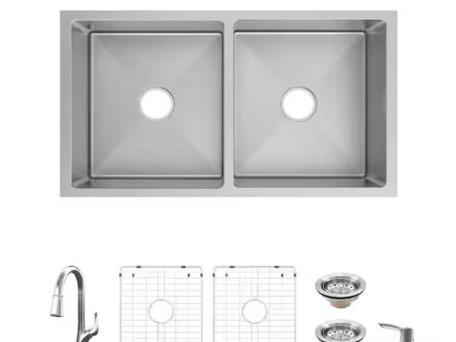Lot 96-166431 - Glacier Bay
Tight Radius 31 in. Undermount 50/50 Double Bowl 18 Gauge Stainless Steel Kitchen Sink w...