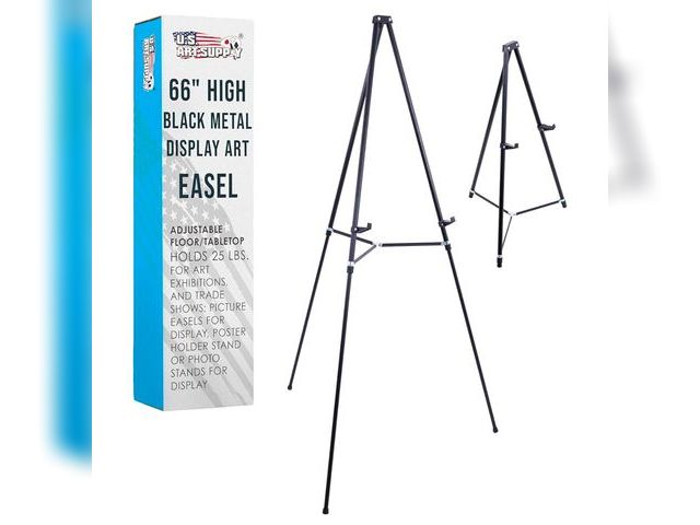 Lot 96-174465 - U.S. Art Supply 66" High Black Metal Display Art Easel - Large Adjustable Height Portable Easel Stan...