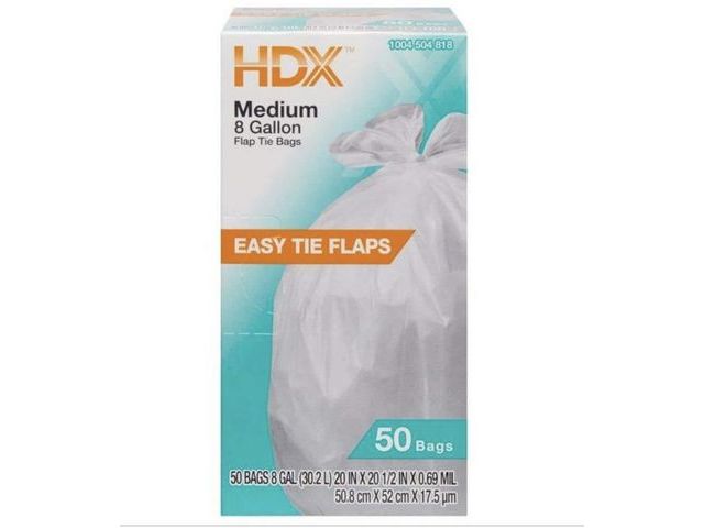 Lot 96-191319 - HDX
8 Gallon White Medium Trash
Bag (50-Count)
New