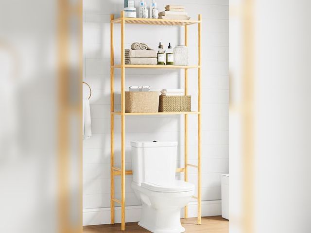 Lot 96-165051 - 3 Tier Over The Toilet Organizer Rack Bamboo, Freestanding Bathroom Toilet Storage Shelf, Space Savi...