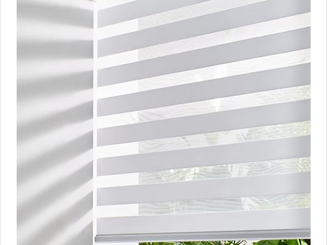 Lot 96-181446 - Persilux Cordless Zebra Blinds for Windows Free-Stop Roller Shades (24" W X 64" H, White) Dual Layer...