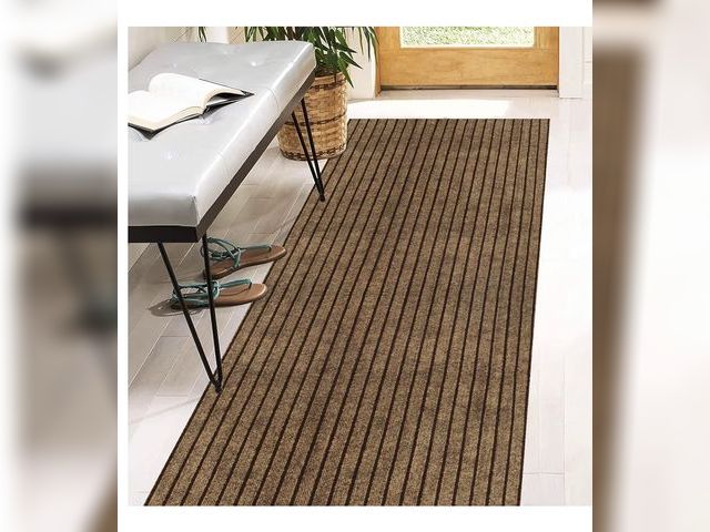 Lot 96-221783 - Runner Rugs with Rubber Backing, Indoor Outdoor Utility Carpet Runner Rugs, Stripe Brown, Can Be Use...