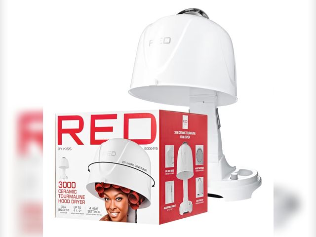 Lot 96-179190 - Red by Kiss 3000 Ceramic Tourmaline Professional Hood Dryer, 4 Heat Settings Blow Dryer for Home &am...