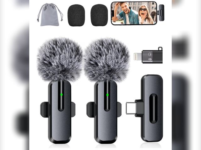 Lot 96-191078 - Wireless Mini Microphone for iPhone - 2 Pack Lavalier Microphone for Video Recording, 2 In 1 Noise R...