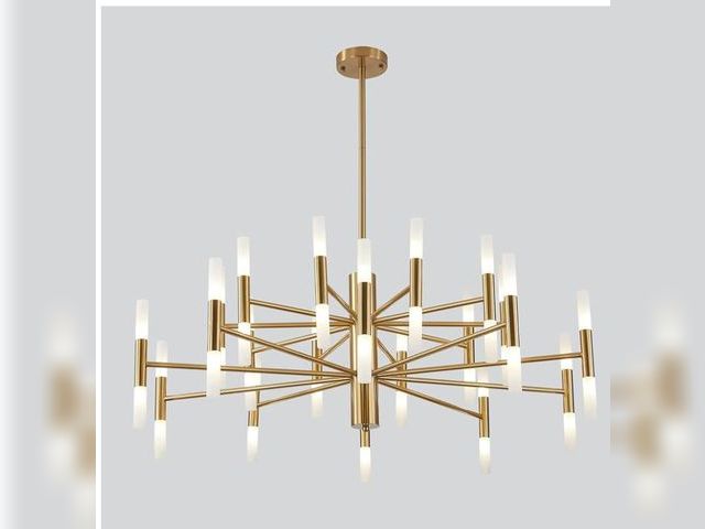 Lot 96-188592 - KCO Lighting Brushed Brass 40-Lights LED Sputnik Chandelier Mid Century Modern Chandelier Gold Round...