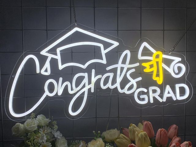 Lot 96-169483 - Congrats Grad Neon Sign Congrats Neon Lights Signs for Wall Decor with Dimmable Backdrop LED Light U...