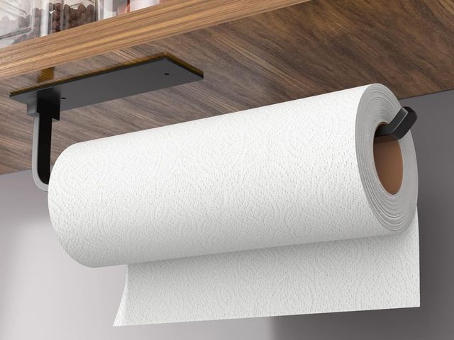 Lot 96-190925 - Paper Towel Holder - Self-Adhesive or Drilling, Matte Black, Upgraded Aluminum Kitchen Roll Dispense...