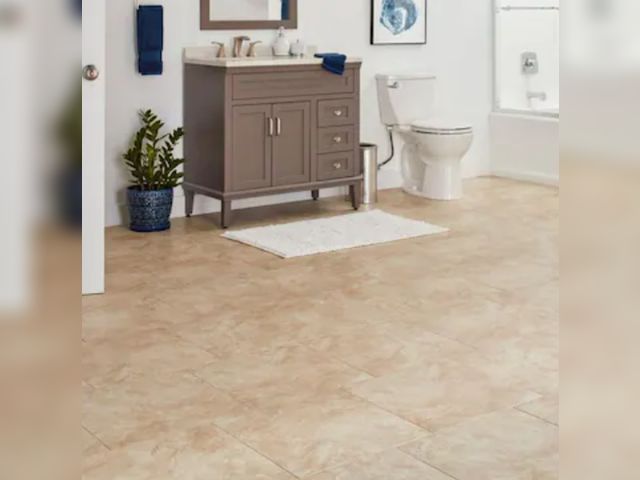Lot 96-195419 - Approximately 348 ft² TrafficMaster Portland Stone Beige 18 in. x 18 in. Glazed Ceramic Floor and Wa...