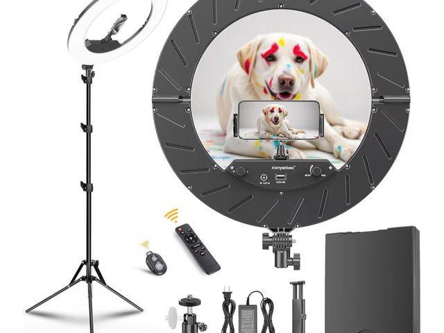 Lot 96-187435 - 18 Inch Ring Light Kit, 55W6700k Dimmable LED Light, Tripod Stand, Remote Controller,Box,CRI95,Black...