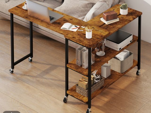 Lot 96-188481 - Costway Patented Large 360-Degree Free Rotating Sofa Side Table with Wheels &amp; Storage Shelf. New...