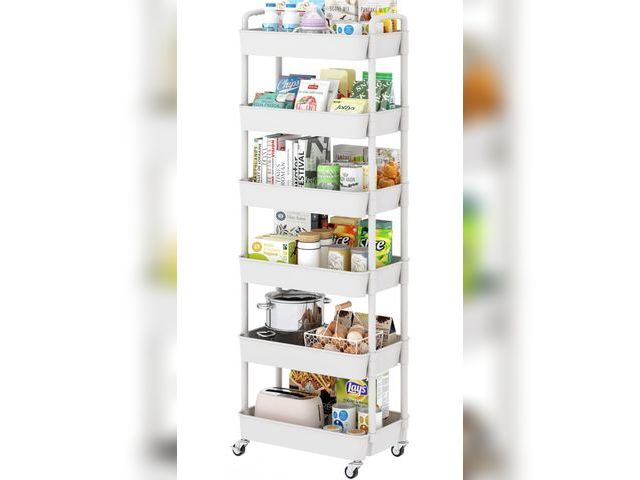 Lot 96-170556 - Sywhitta 6-Tier Plastic Rolling Utility Cart with Handle, Multi-Functional Storage Trolley for Offic...