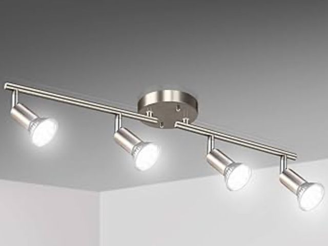 Lot 96-190710 - Unicozin LED 4 Light Track Lighting Kit, Matt Nickel 4 Way Ceiling Spot Lighting, Flexibly Rotatable...