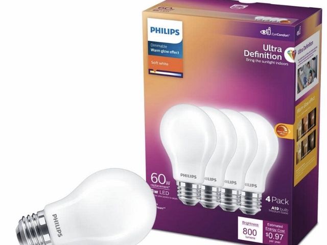 Lot 96-227706 - Philips 60-Watt Equivalent A19 Ultra Definition Dimmable E26 LED
Light Bulb EyeComfort Soft
White wi...