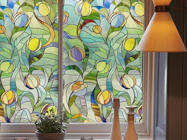 Lot 96-187034 - 3D Stained Glass Window Film, Decorative Window Privacy Film for Bathroom,Front Door,Home, Sun Block...