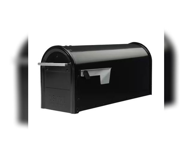 Lot 96-162790 - Architectural Mailboxes
Franklin Black, Medium, Steel, Post Mount Mailbox with Satin Nickel Handle
N...