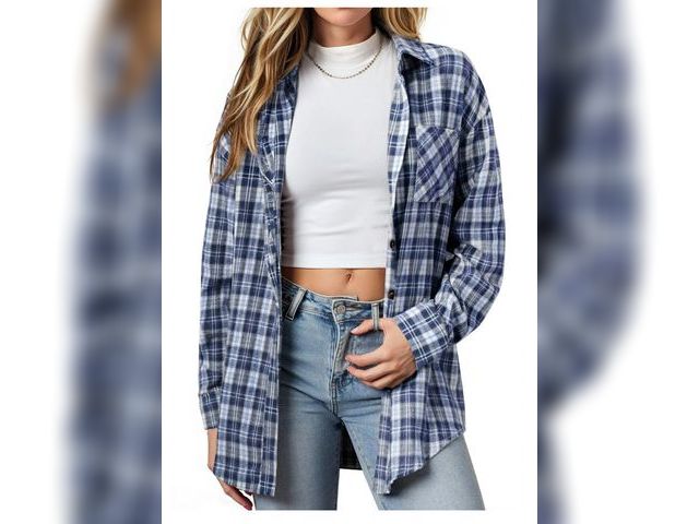Lot 96-166528 - Fantaslook Plaid Shirts for Women Button Down Flannel Shirts Casual Loose Long Sleeve Blouses Tops S...