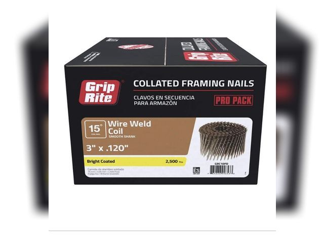 Lot 96-198050 - 3 in. x 0.120 in. 15° Wire
Collated Bright Coated Smooth Shank Framing Nails 2500 per
Pack
New