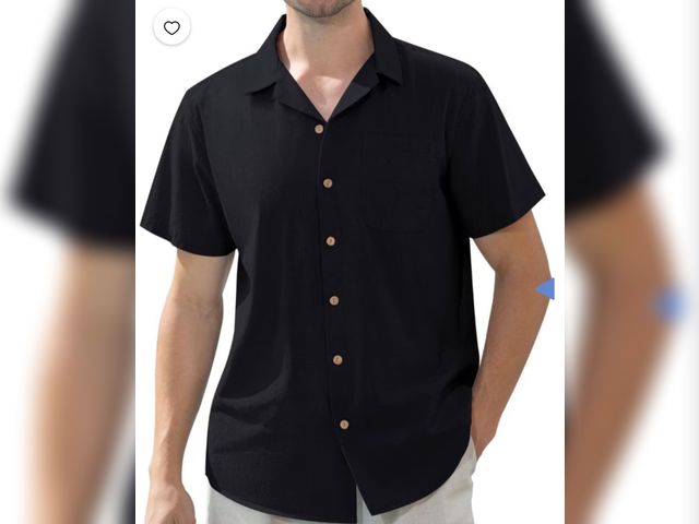 Lot 96-232475 - sogami Men's Linen Shirts Short Sleeve Hawaiian Button down Shirt with Pocket Medium New