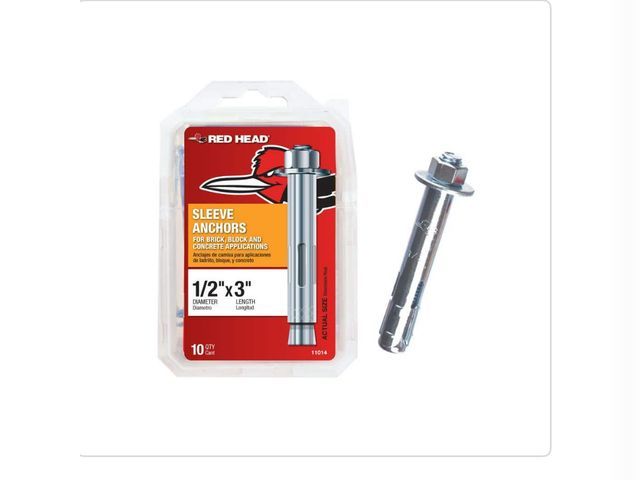Lot 96-170822 - Red Head 1/2 in. x 3 in. Zinc-Plated Steel Hex-Nut-Head Indoor Sleeve Anchors (10-Pack) New