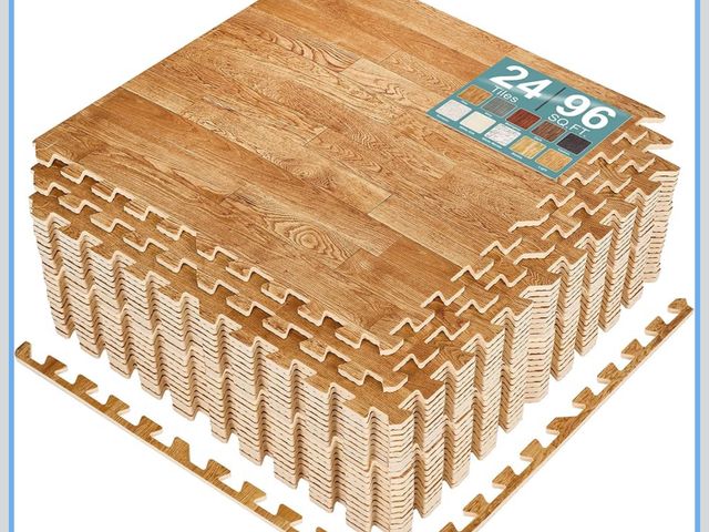 Lot 96-211767 - Sorbus Wood Grain Floor Tiles Foam Mat EVA Interlocking Mats Tile 3/8-Inch Thick Flooring Wood Puzzl...