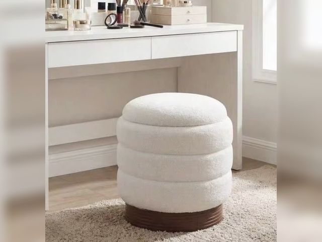 Lot 96-227939 - Costway Round Storage Ottoman with Acacia Wood Frame for Living Room New