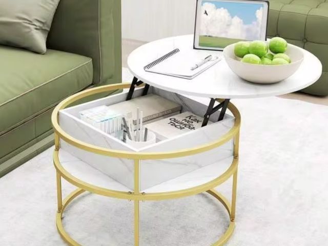 Lot 96-227854 - Lift Top Coffee Table, 80cm Round Center Table with Hidden Compartment &amp; Side Shelves
Unused, Ha...