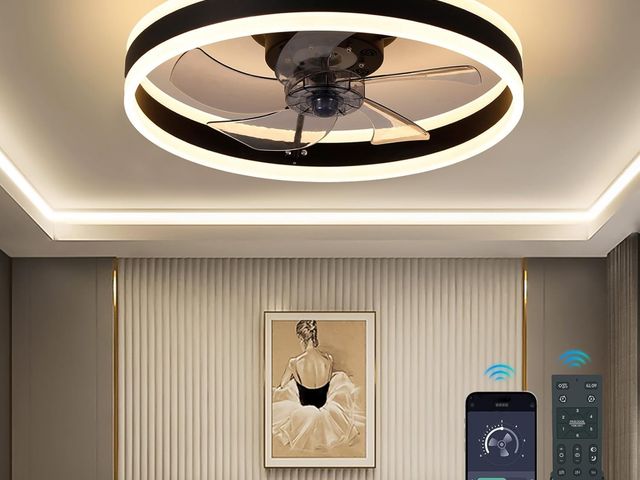 Lot 96-190577 - Ceiling Fans with Lights and Remote - Dimmable LED (3000-6000K), 20in Modern Flush Mount Bladeless F...