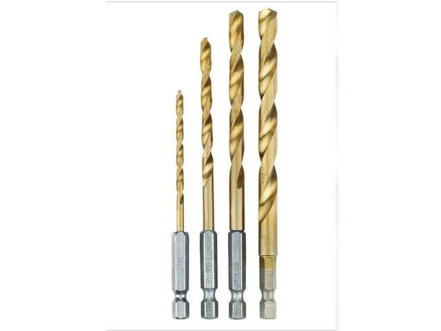 Lot 96-221873 - RYOBI 4-Piece Titanium Hex Shank
Drill Bit Set Unused, one bit is broken